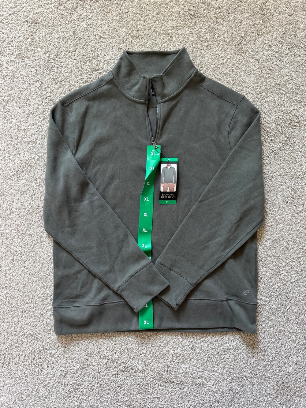 NWT Banana Republic Men's Green 1/4 Zip Mock Neck Pullover Sweatshirt Size XL